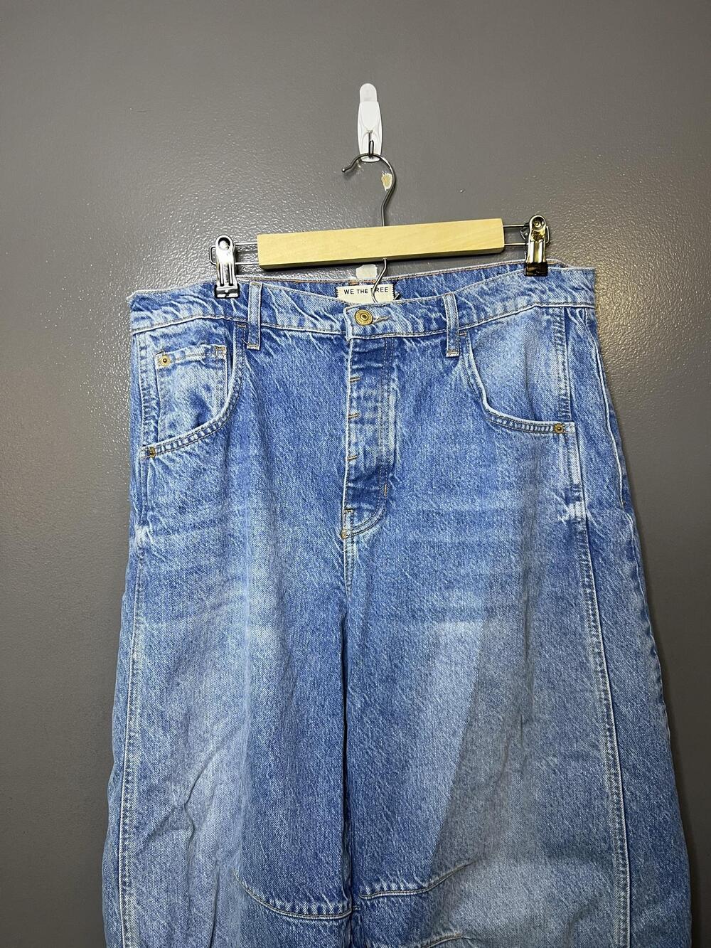 We The Free Wide Leg Jeans Womens 31 Light Wash Blue High Rise Seamed Denim